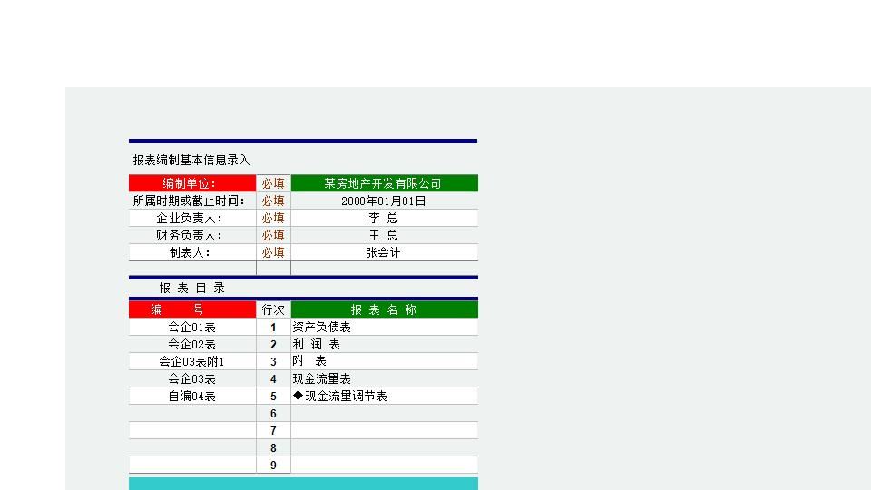 房产公司报表-资产负债表 利润表 现金流量表 附表.xls